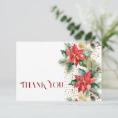 Winter Kerstmis bruiloft poinsettia goud dank u Bedankkaart (Staand voorkant)