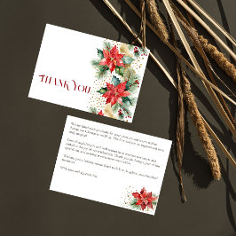 Winter Kerstmis bruiloft poinsettia goud dank u Bedankkaart