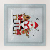 Winter Kerstmis Caroling Santa Reindeer Singing Legpuzzel (Horizontaal)