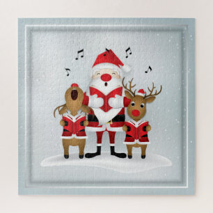 Winter Kerstmis Caroling Santa Reindeer Singing Legpuzzel