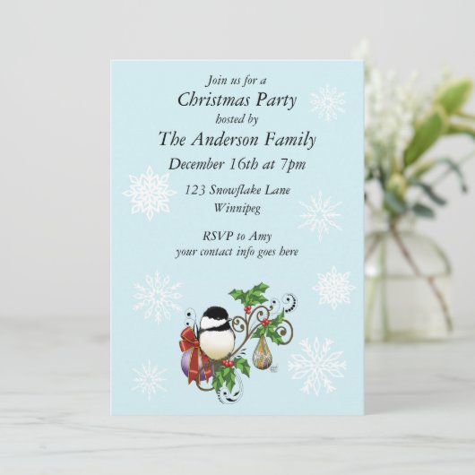 Winter Kerstmis Chickade Kaart (Staand voorkant)