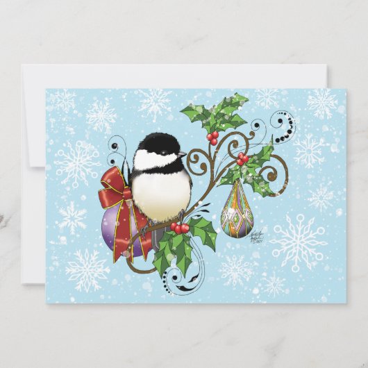 Winter Kerstmis Chickade Kaart (Achterkant)