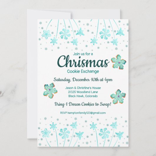 Winter Kerstmis Cookie Exchange Party Uitnodiging (Voorkant)