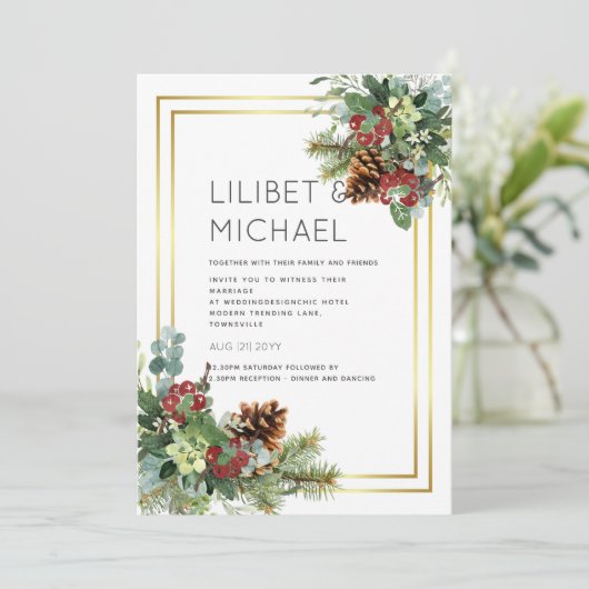 Winter Kerstmis December - Uitnodiging voor bruilo (Staand voorkant)