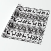 Winter Kerstmis Deer Black Snowflake Patroon Cadeaupapier (Uitgerold)