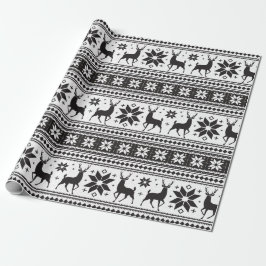 Winter Kerstmis Deer Black Snowflake Patroon Cadeaupapier