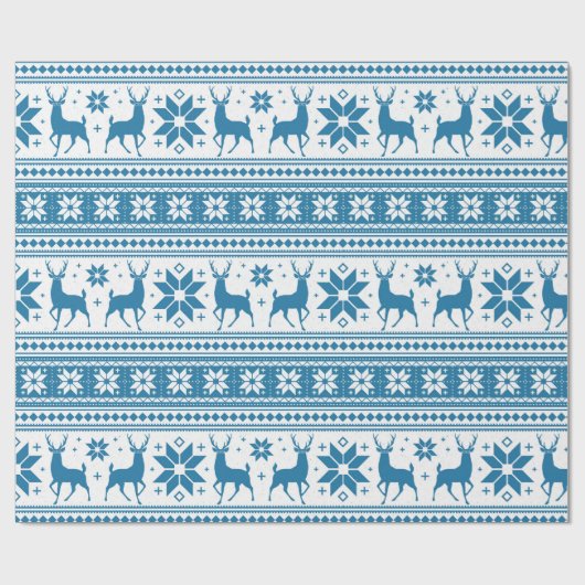 Winter Kerstmis Deer Blue Snowflake Patroon Cadeaupapier (Vlak)