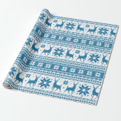 Winter Kerstmis Deer Blue Snowflake Patroon Cadeaupapier (Uitgerold)