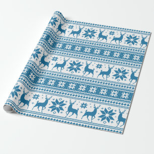 Winter Kerstmis Deer Blue Snowflake Patroon Cadeaupapier