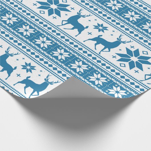 Winter Kerstmis Deer Blue Snowflake Patroon Cadeaupapier (Hoek)