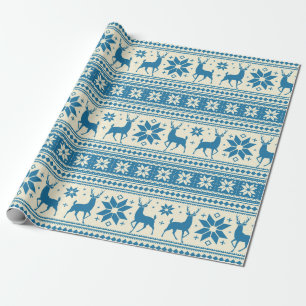 Winter Kerstmis Deer Blue Snowflake Patroon Cadeaupapier