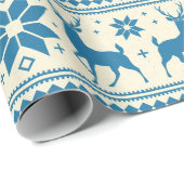 Winter Kerstmis Deer Blue Snowflake Patroon Cadeaupapier (Rol Hoek)