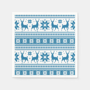 Winter Kerstmis Deer Blue Snowflake Patroon Servet