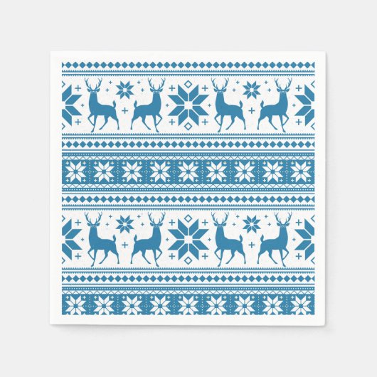 Winter Kerstmis Deer Blue Snowflake Patroon Servet (Voorkant)