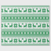 Winter Kerstmis Deer Green Snowflake Patroon Cadeaupapier (Vlak)