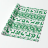 Winter Kerstmis Deer Green Snowflake Patroon Cadeaupapier (Uitgerold)