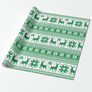 Winter Kerstmis Deer Green Snowflake Patroon Cadeaupapier