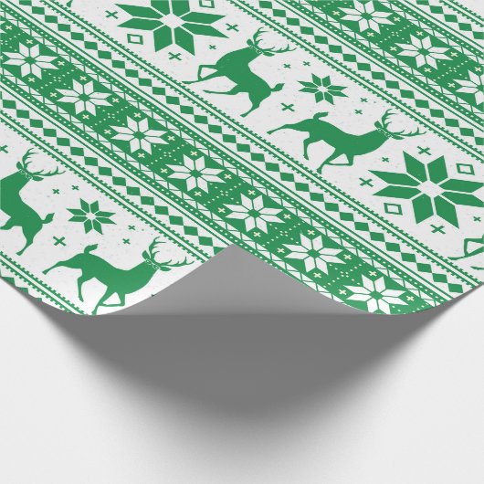 Winter Kerstmis Deer Green Snowflake Patroon Cadeaupapier (Hoek)
