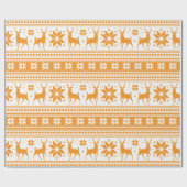 Winter Kerstmis Deer Oranje Snowflake Pattern Cadeaupapier (Vlak)