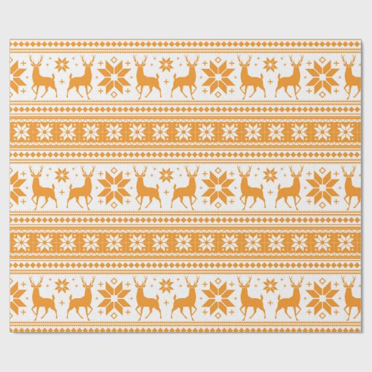 Winter Kerstmis Deer Oranje Snowflake Pattern Cadeaupapier (Vlak)