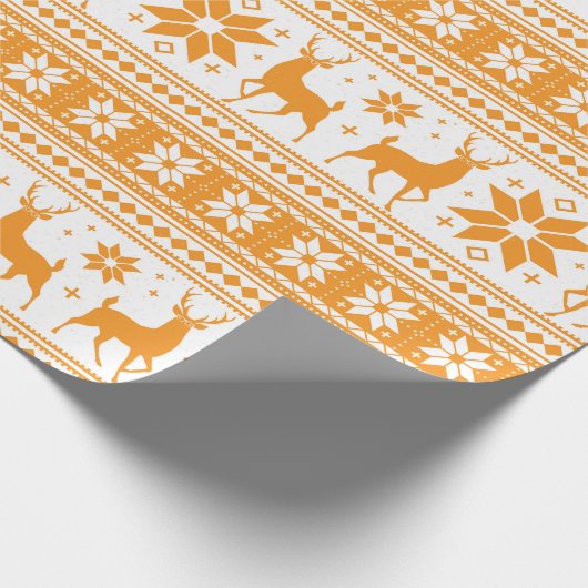 Winter Kerstmis Deer Oranje Snowflake Pattern Cadeaupapier (Hoek)