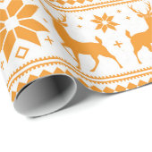 Winter Kerstmis Deer Oranje Snowflake Pattern Cadeaupapier (Rol Hoek)