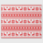 Winter Kerstmis Deer Red Snowflake Patroon Cadeaupapier (Vlak)