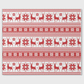 Winter Kerstmis Deer Red Snowflake Patroon Cadeaupapier (Vlak)