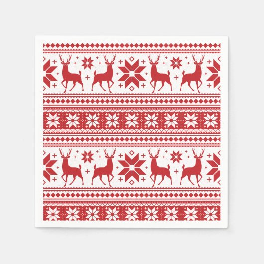 Winter Kerstmis Deer Red Snowflake Patroon Servet (Voorkant)
