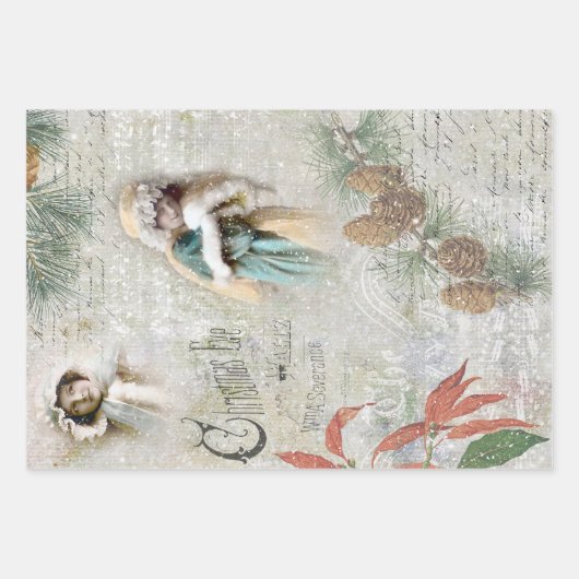  winter Kerstmis Ephemera Collage Inpakpapier Vel (Voorkant)