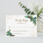 Winter Kerstmis Evergreen Holly Wedding RSVP Kaartje (Staand voorkant)