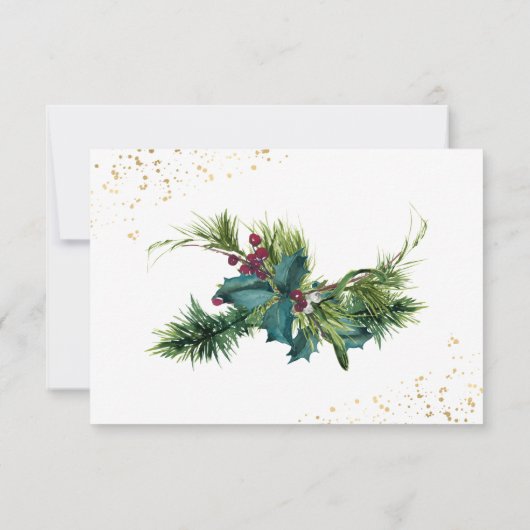 Winter Kerstmis Evergreen Holly Wedding RSVP Kaartje (Achterkant)