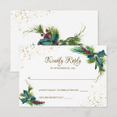 Winter Kerstmis Evergreen Holly Wedding RSVP Kaartje (Voorkant / Achterkant)