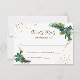 Winter Kerstmis Evergreen Holly Wedding RSVP Kaartje