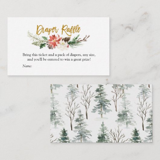 Winter Kerstmis Floral Diaper Raffle Informatiekaartje (Voorkant / Achterkant)