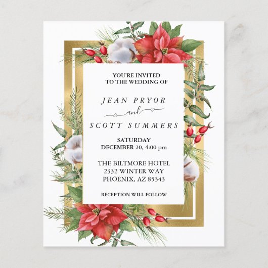 Winter Kerstmis Floral Poinsettia Gold Wedding (Voorkant)