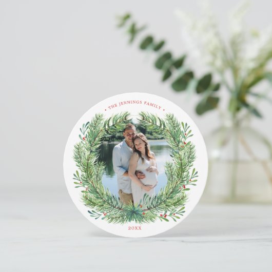 Winter Kerstmis foto Feestdagenkaart (Staand voorkant)