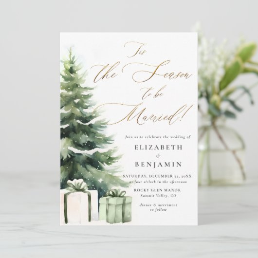 Winter Kerstmis Getrouwd Seizoen Elegante bruiloft Kaart (Staand voorkant)