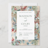 Winter Kerstmis Greenery Gold Weddenschap Kaart (Voorkant)