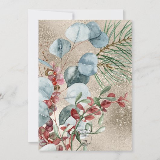 Winter Kerstmis Greenery Gold Weddenschap Kaart (Achterkant)