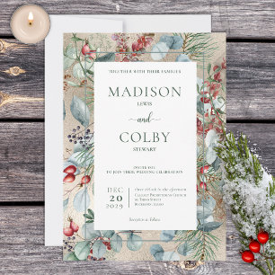 Winter Kerstmis Greenery Gold Weddenschap Kaart