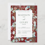 Winter Kerstmis Greenery Red Wedding Invitation Kaart (Voorkant)