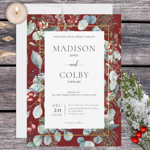 Winter Kerstmis Greenery Red Wedding Invitation Kaart