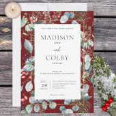 Winter Kerstmis Greenery Red Wedding Invitation Kaart