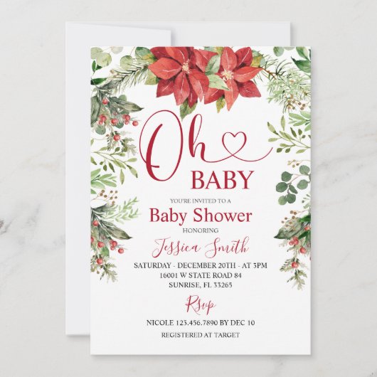 Winter Kerstmis groen Baby shower Kaart (Voorkant)