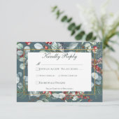 Winter Kerstmis groen Blauwgroen bruiloft RSVP Kaartje (Staand voorkant)