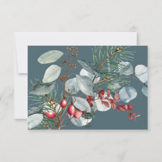 Winter Kerstmis groen Blauwgroen bruiloft RSVP Kaartje (Achterkant)