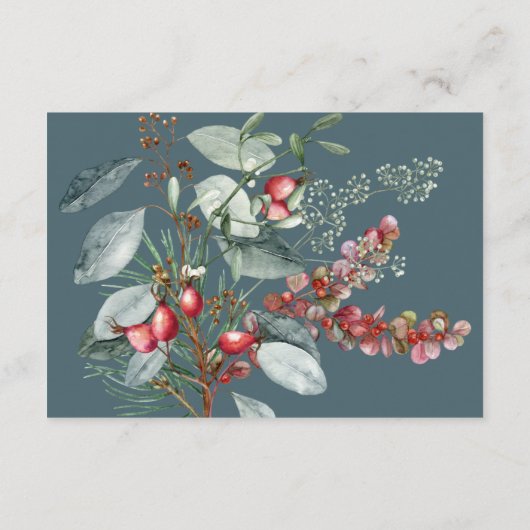 Winter Kerstmis groen Blauwgroen Details Bruiloft Informatiekaartje (Achterkant)