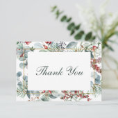 Winter Kerstmis groen bruiloft Bedankkaart (Staand voorkant)