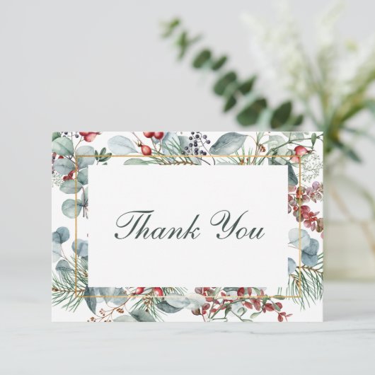 Winter Kerstmis groen bruiloft Bedankkaart (Staand voorkant)